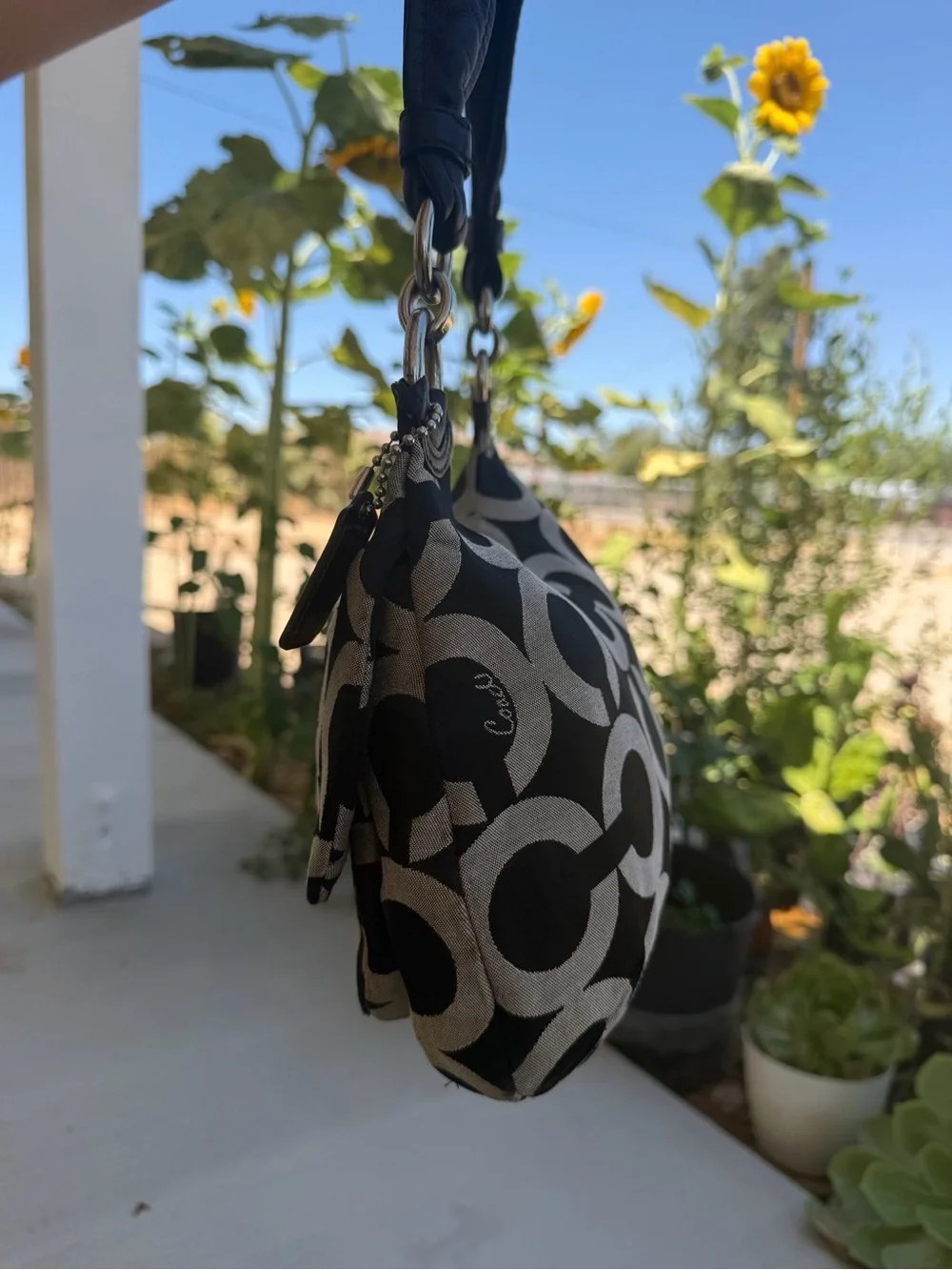 Coach Black and Gray Signature C Logo Shoulder Bag
